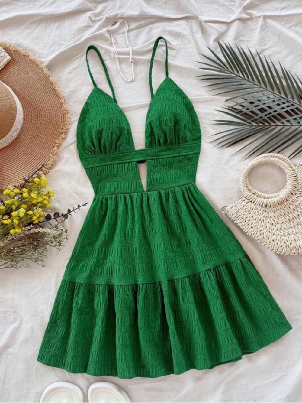 Green Spaghetti Strap Cutout Sundress